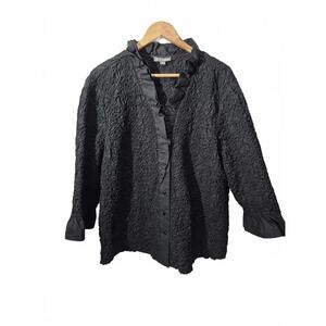 Go Silk Ladies 100% Cotton Black Button Front Smocked Blouse Top